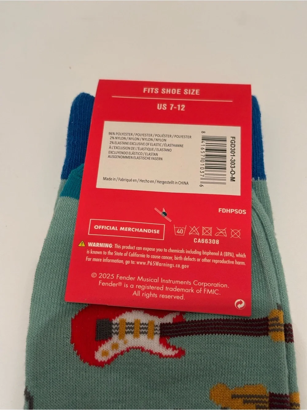 New 🎸🧦 Men's Novelty FENDER Guitar Socks MEN’s Shoe Size 7-12 🧦🎸